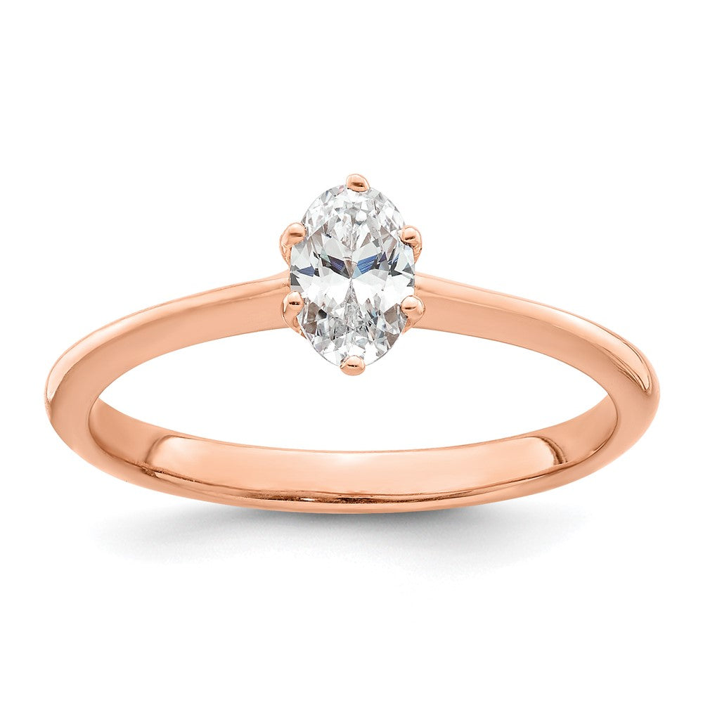 14K Roségold (holds 1/2 Karat (6x4mm) Oval) 6 Krappen Mit.01 Diamant Blatt Design Halbfassung Verlobungsring