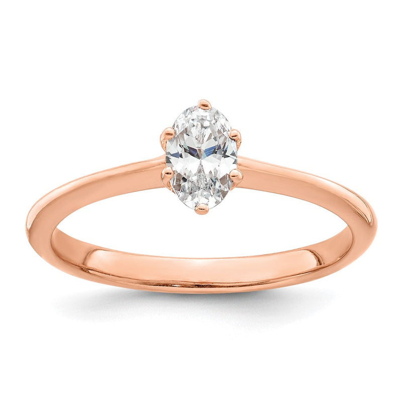 14K Roségold (holds 1/2 Karat (6x4mm) Oval) 6 Krappen Mit.01 Diamant Blatt Design Halbfassung Verlobungsring