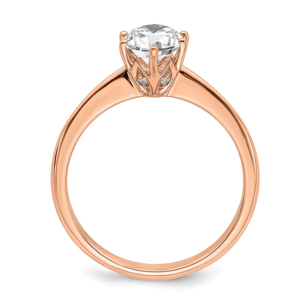 14K Roségold (holds 1 Karat (7x5mm) Oval) 6-krappen Mit.02 Karat Diamant Blatt Design Halbfassung Verlobungsring