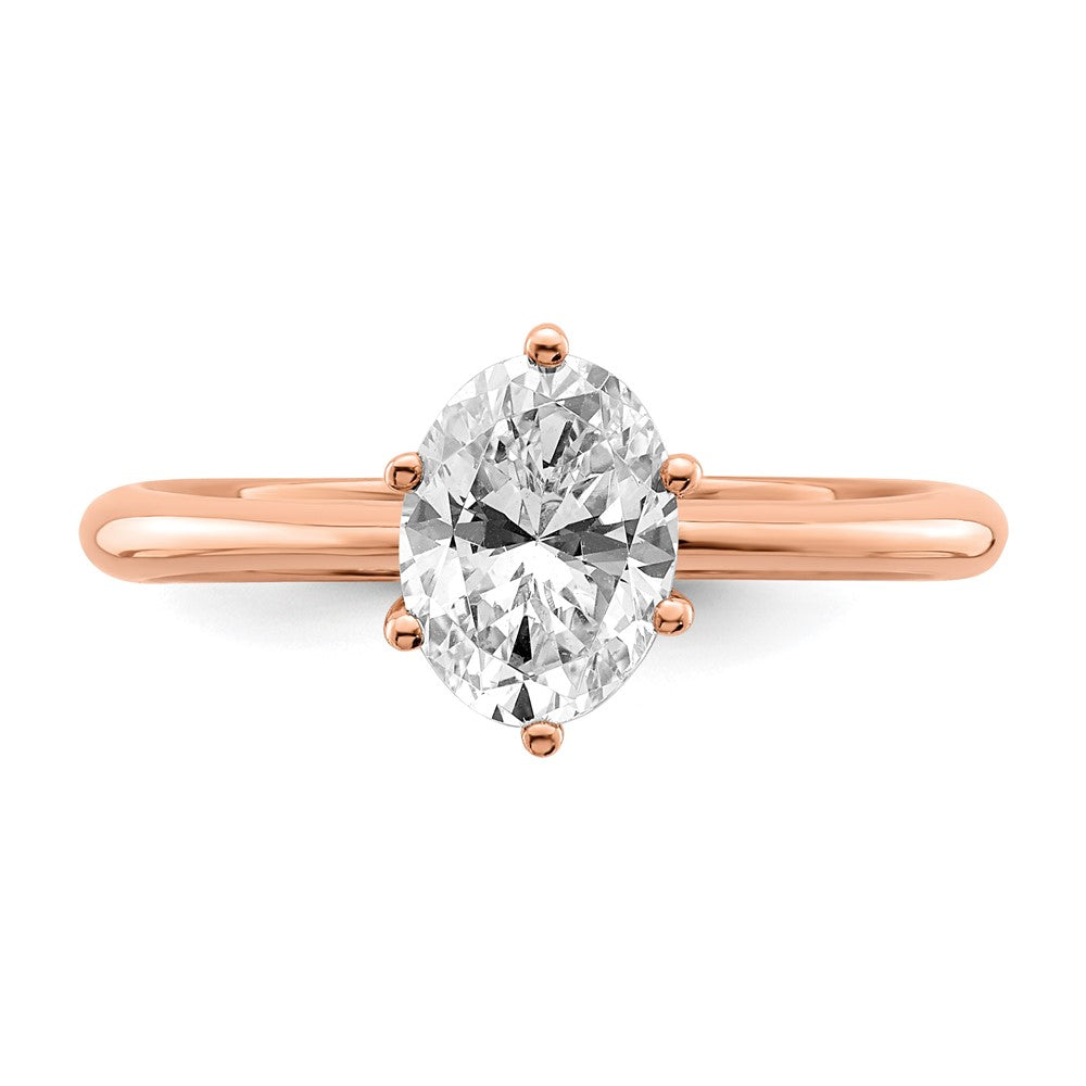 14K Roségold (holds 1 Karat (7x5mm) Oval) 6-krappen Mit.02 Karat Diamant Blatt Design Halbfassung Verlobungsring
