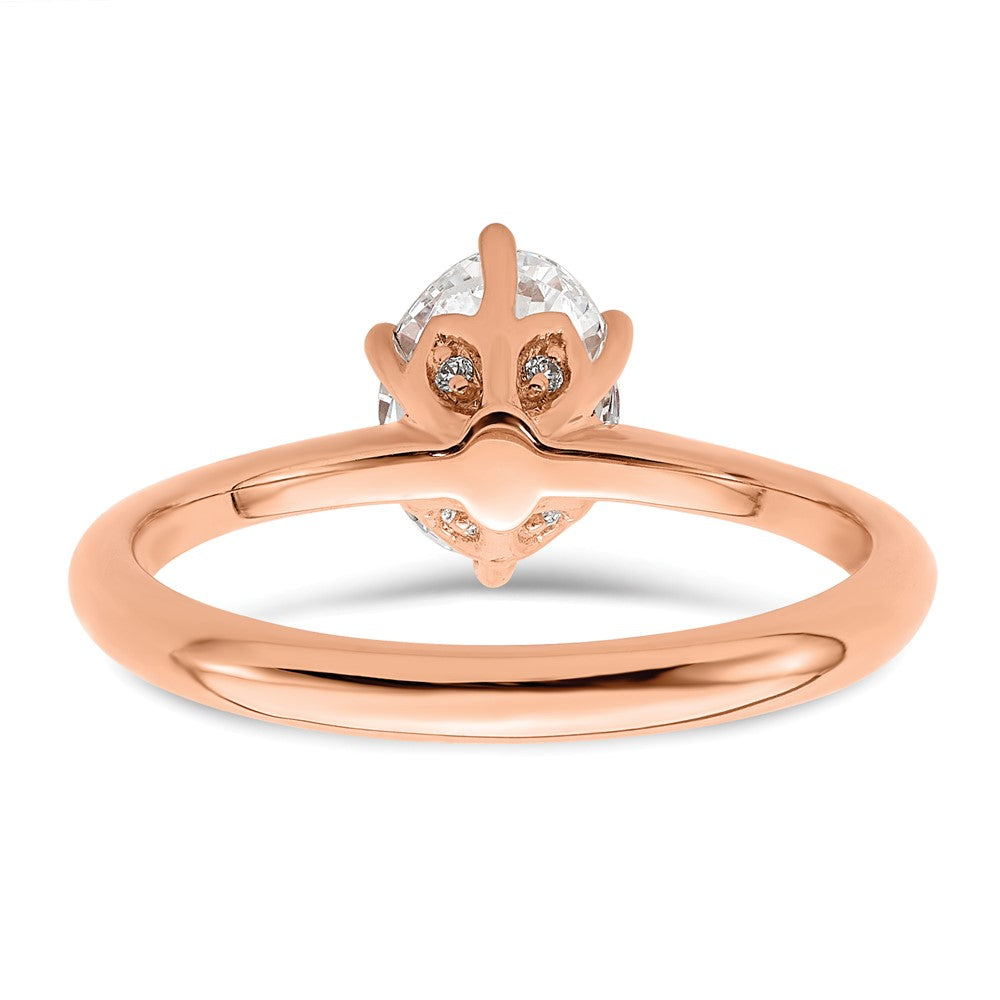 14K Roségold (holds 1 Karat (7x5mm) Oval) 6-krappen Mit.02 Karat Diamant Blatt Design Halbfassung Verlobungsring