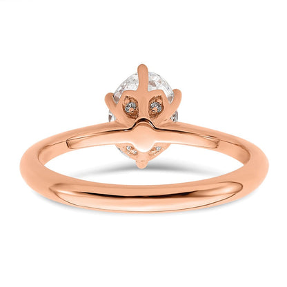 14K Roségold (holds 1 Karat (7x5mm) Oval) 6-krappen Mit.02 Karat Diamant Blatt Design Halbfassung Verlobungsring