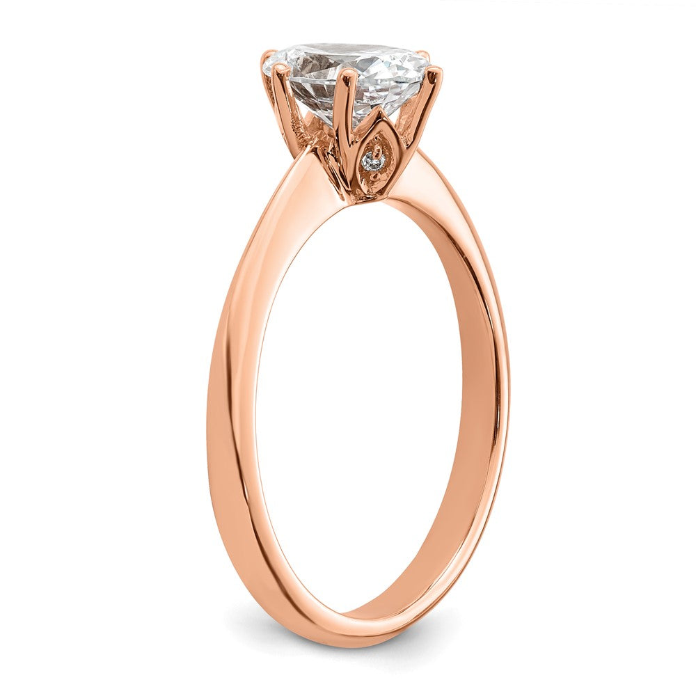 14K Roségold (holds 1 Karat (7x5mm) Oval) 6-krappen Mit.02 Karat Diamant Blatt Design Halbfassung Verlobungsring