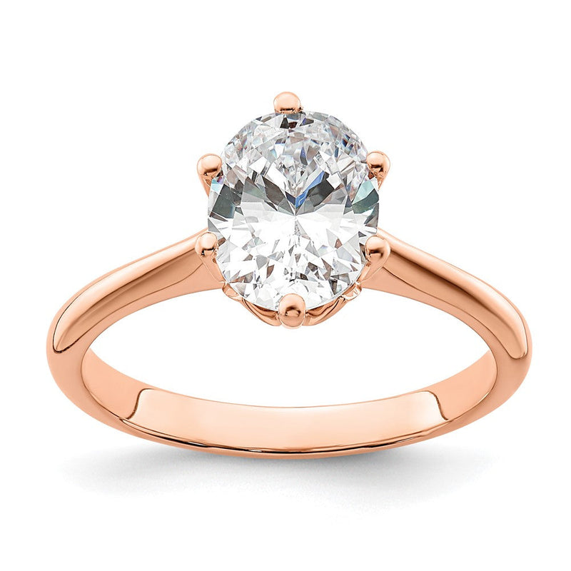 14K Roségold (holds 2 Karat (8.5x6.5mm) Oval) 6-krappen mit 1/20 Karat Diamant Blatt Design Halbfassung Verlobungsring