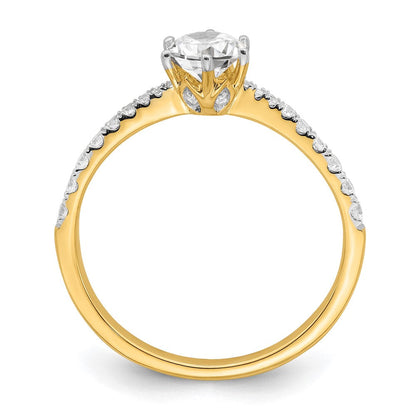 14K Gelbgold Blatt Design (holds 1/2 Karat (5.2mm) Rund Mittig) 1/4 Diamant Halbfassung Verlobungsring