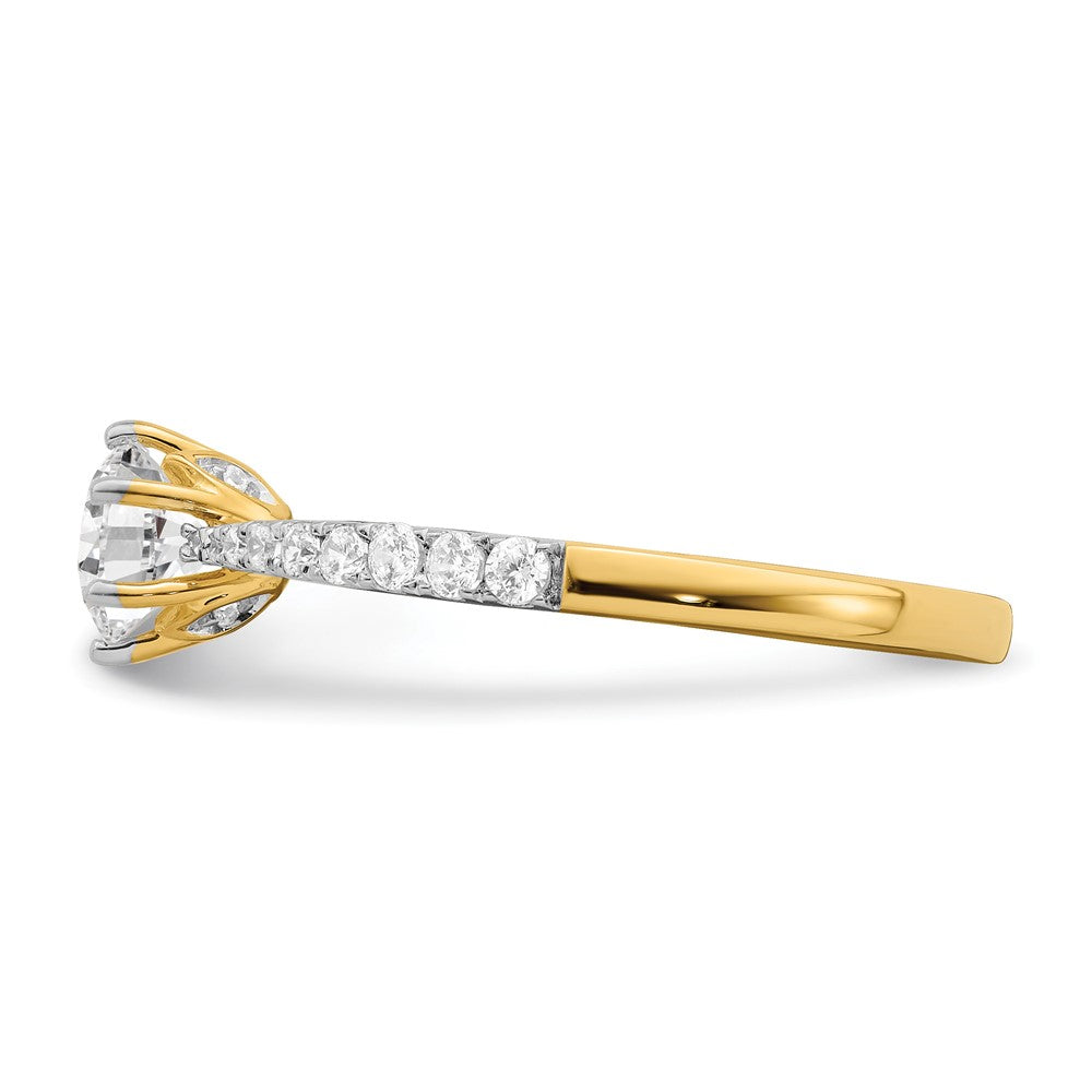 14K Gelbgold Blatt Design (holds 1/2 Karat (5.2mm) Rund Mittig) 1/4 Diamant Halbfassung Verlobungsring