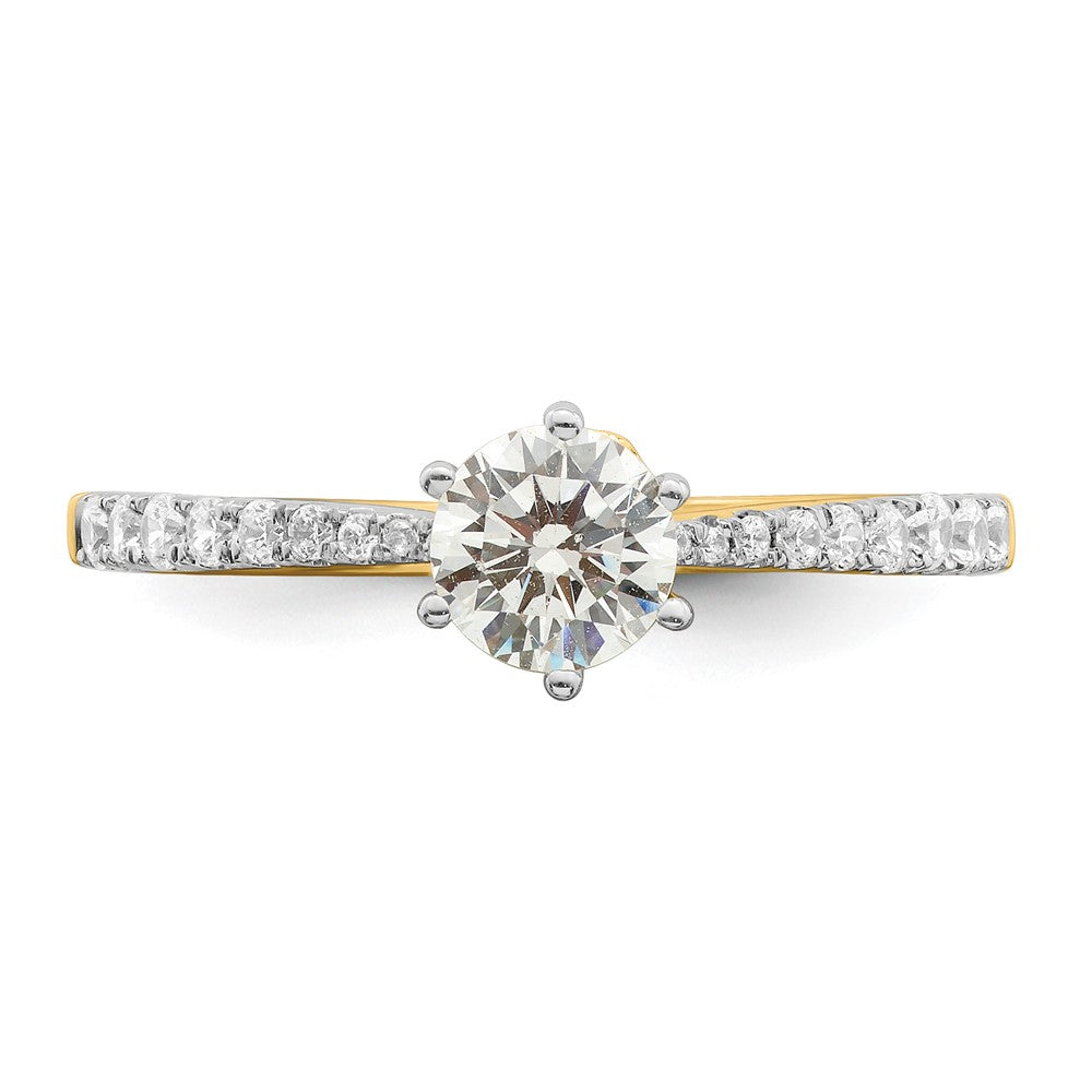 14K Gelbgold Blatt Design (holds 1/2 Karat (5.2mm) Rund Mittig) 1/4 Diamant Halbfassung Verlobungsring