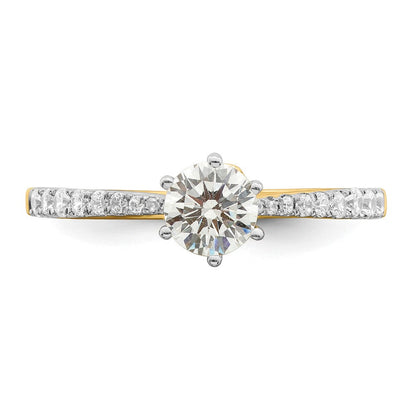 14K Gelbgold Blatt Design (holds 1/2 Karat (5.2mm) Rund Mittig) 1/4 Diamant Halbfassung Verlobungsring