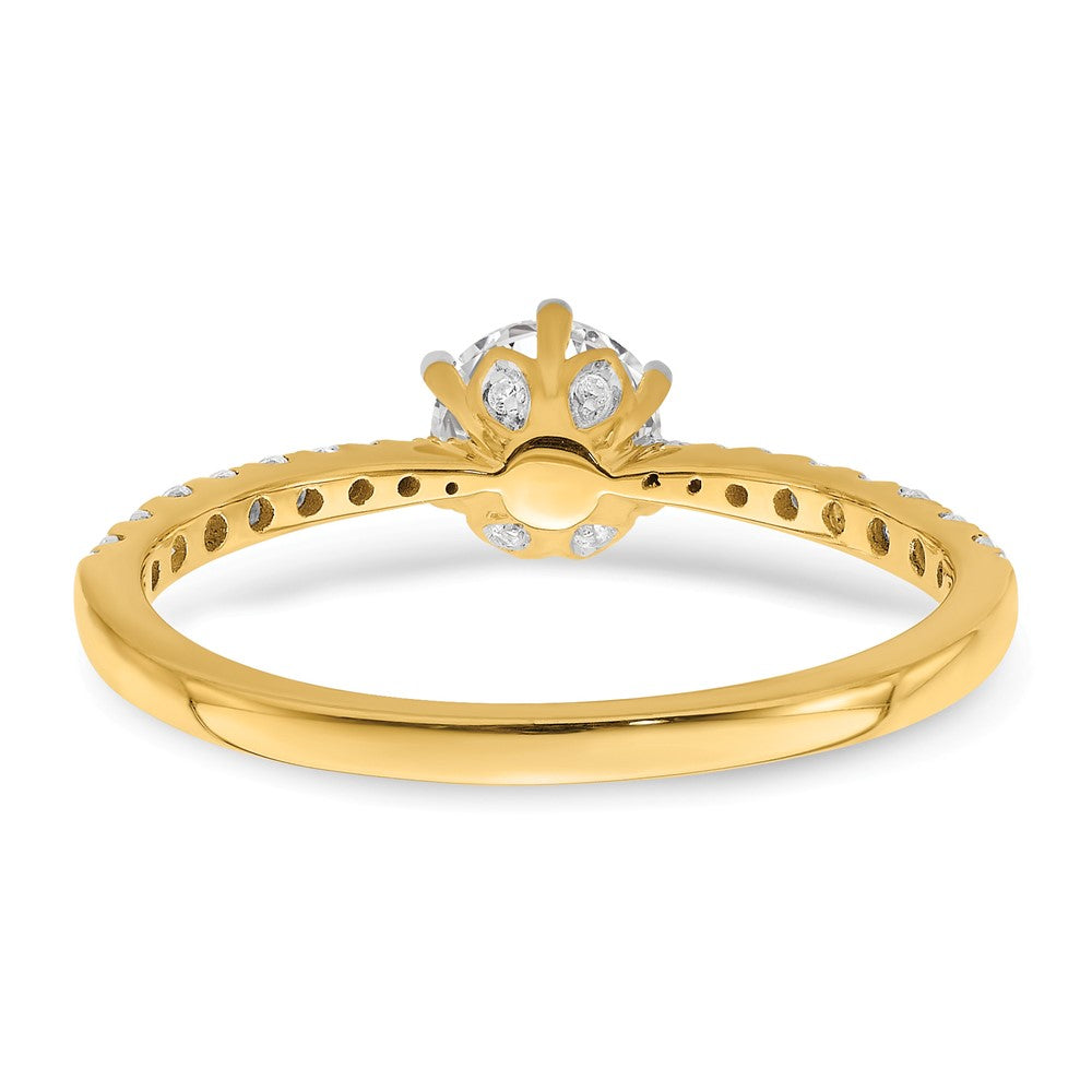 14K Gelbgold Blatt Design (holds 1/2 Karat (5.2mm) Rund Mittig) 1/4 Diamant Halbfassung Verlobungsring
