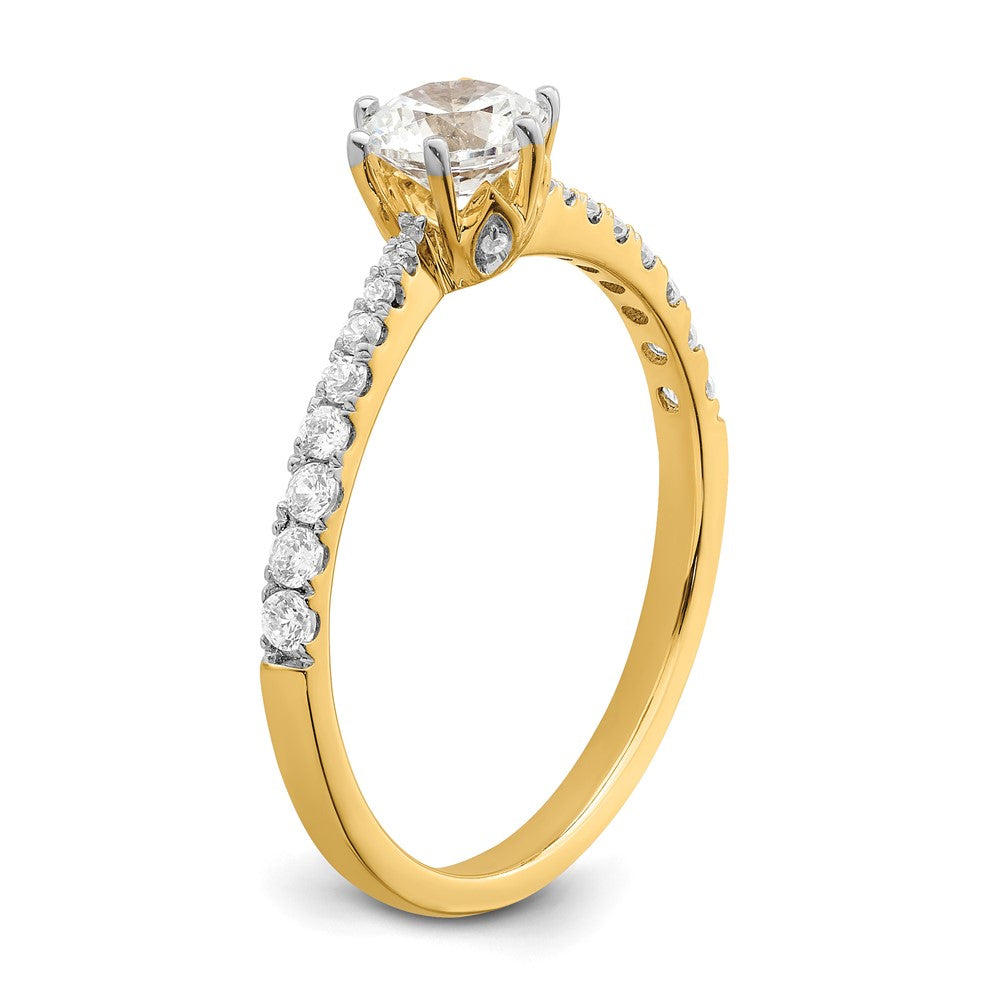 14K Gelbgold Blatt Design (holds 1/2 Karat (5.2mm) Rund Mittig) 1/4 Diamant Halbfassung Verlobungsring
