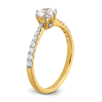 14K Gelbgold Blatt Design (holds 1/2 Karat (5.2mm) Rund Mittig) 1/4 Diamant Halbfassung Verlobungsring
