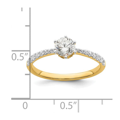 14K Gelbgold Blatt Design (holds 1/2 Karat (5.2mm) Rund Mittig) 1/4 Diamant Halbfassung Verlobungsring
