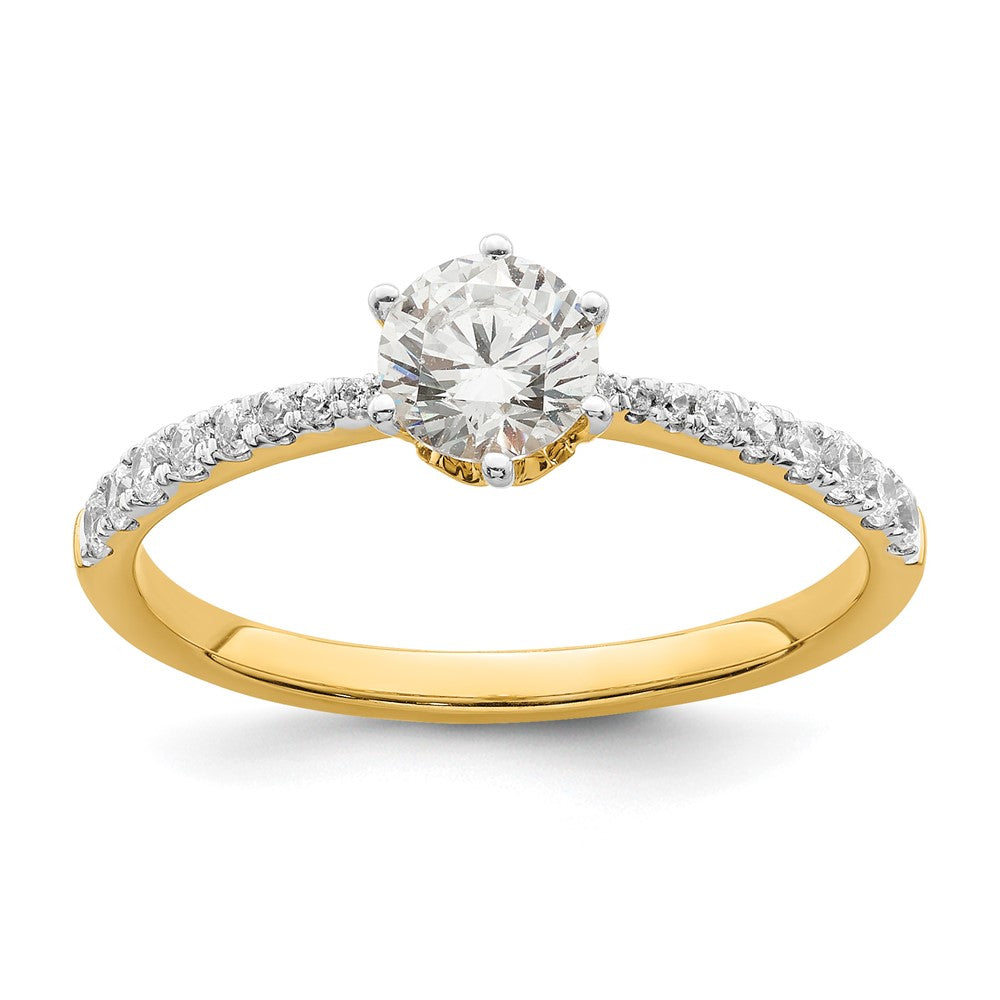 14K Gelbgold Blatt Design (holds 1/2 Karat (5.2mm) Rund Mittig) 1/4 Diamant Halbfassung Verlobungsring