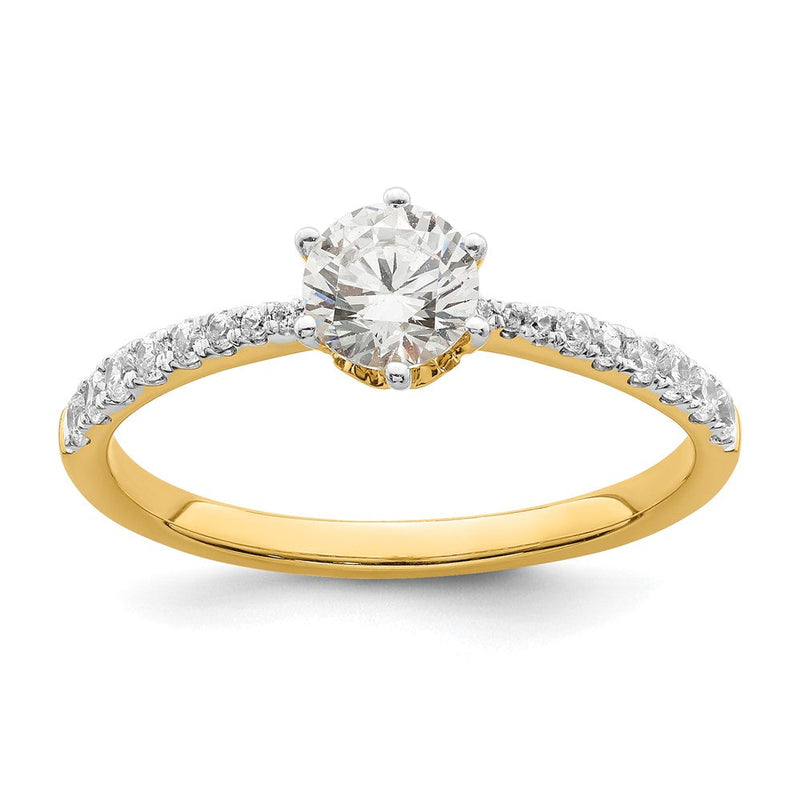 14K Gelbgold Blatt Design (holds 1/2 Karat (5.2mm) Rund Mittig) 1/4 Diamant Halbfassung Verlobungsring