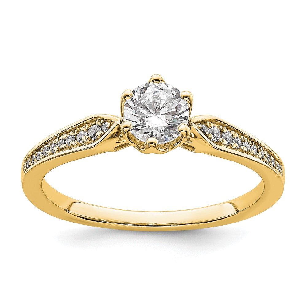 14K Gelbgold (holds 1/2 Karat (5.2mm) Rund Mittig) 1/15 Diamant Halbfassung Verlobungsring