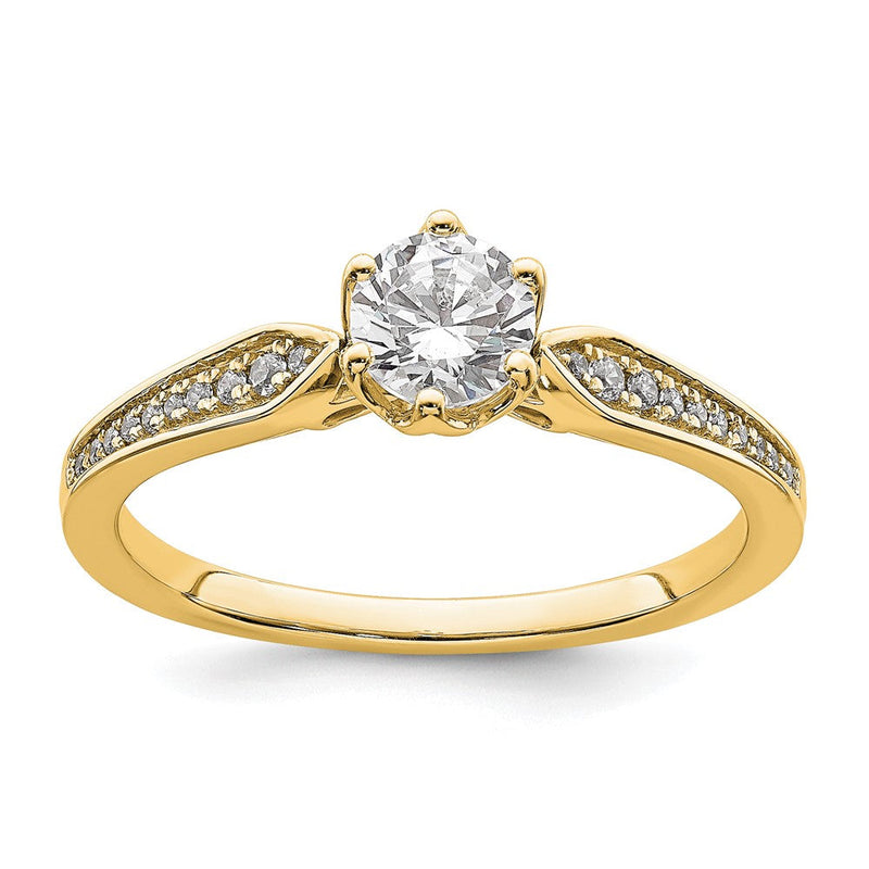 14K Gelbgold (holds 1/2 Karat (5.2mm) Rund Mittig) 1/15 Diamant Halbfassung Verlobungsring