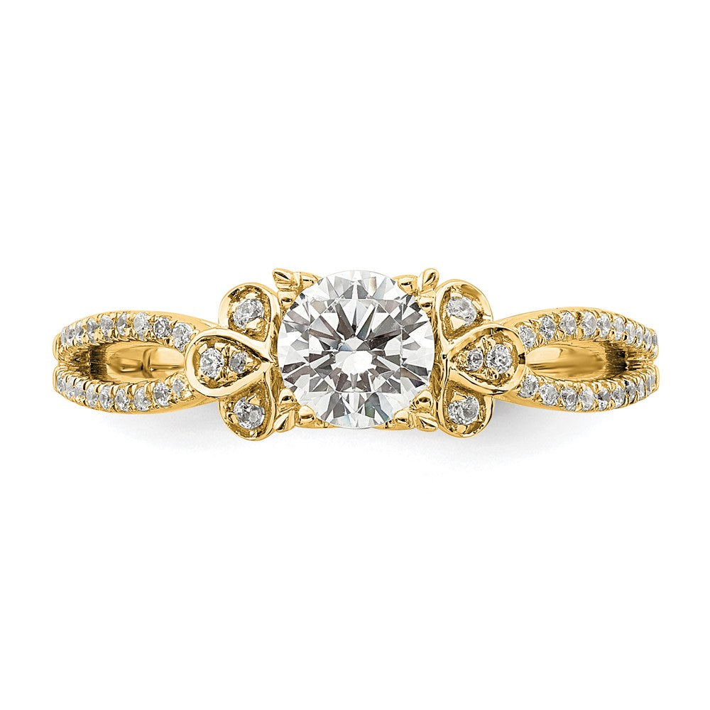 14K Gelbgold Split Shank (holds 1/2 Karat (5.2mm) Rund Mittig) 1/6 Diamant Halbfassung Verlobungsring