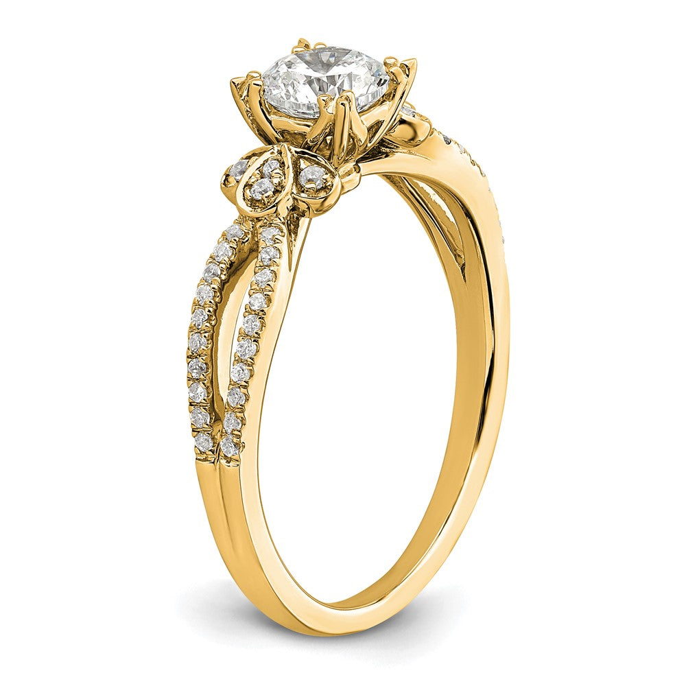 14K Gelbgold Split Shank (holds 1/2 Karat (5.2mm) Rund Mittig) 1/6 Diamant Halbfassung Verlobungsring