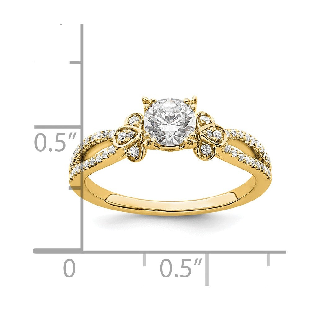14K Gelbgold Split Shank (holds 1/2 Karat (5.2mm) Rund Mittig) 1/6 Diamant Halbfassung Verlobungsring