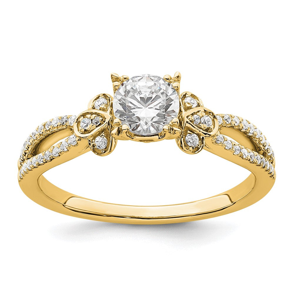 14K Gelbgold Split Shank (holds 1/2 Karat (5.2mm) Rund Mittig) 1/6 Diamant Halbfassung Verlobungsring