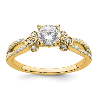 14K Gelbgold Split Shank (holds 1/2 Karat (5.2mm) Rund Mittig) 1/6 Diamant Halbfassung Verlobungsring