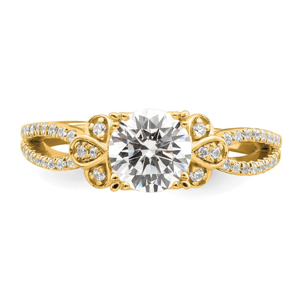 14K Gelbgold Split Shank (holds 1 Karat (6.5mm) Rund Mittig) 1/6 Karat Diamant Halbfassung Verlobungsring