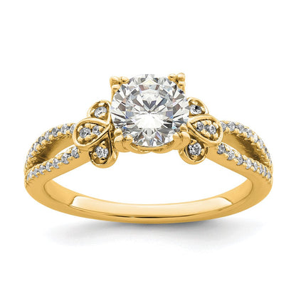 14K Gelbgold Split Shank (holds 1 Karat (6.5mm) Rund Mittig) 1/6 Karat Diamant Halbfassung Verlobungsring