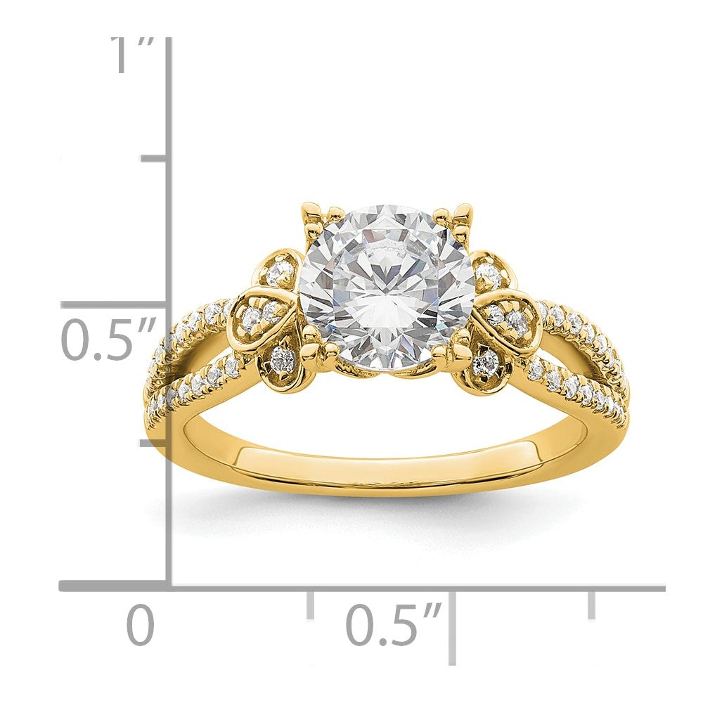 14K Gelbgold Split Shank (holds 1.5 Karat (7.5mm) Rund Mittig) 1/4 Karat Diamant Halbfassung Verlobungsring