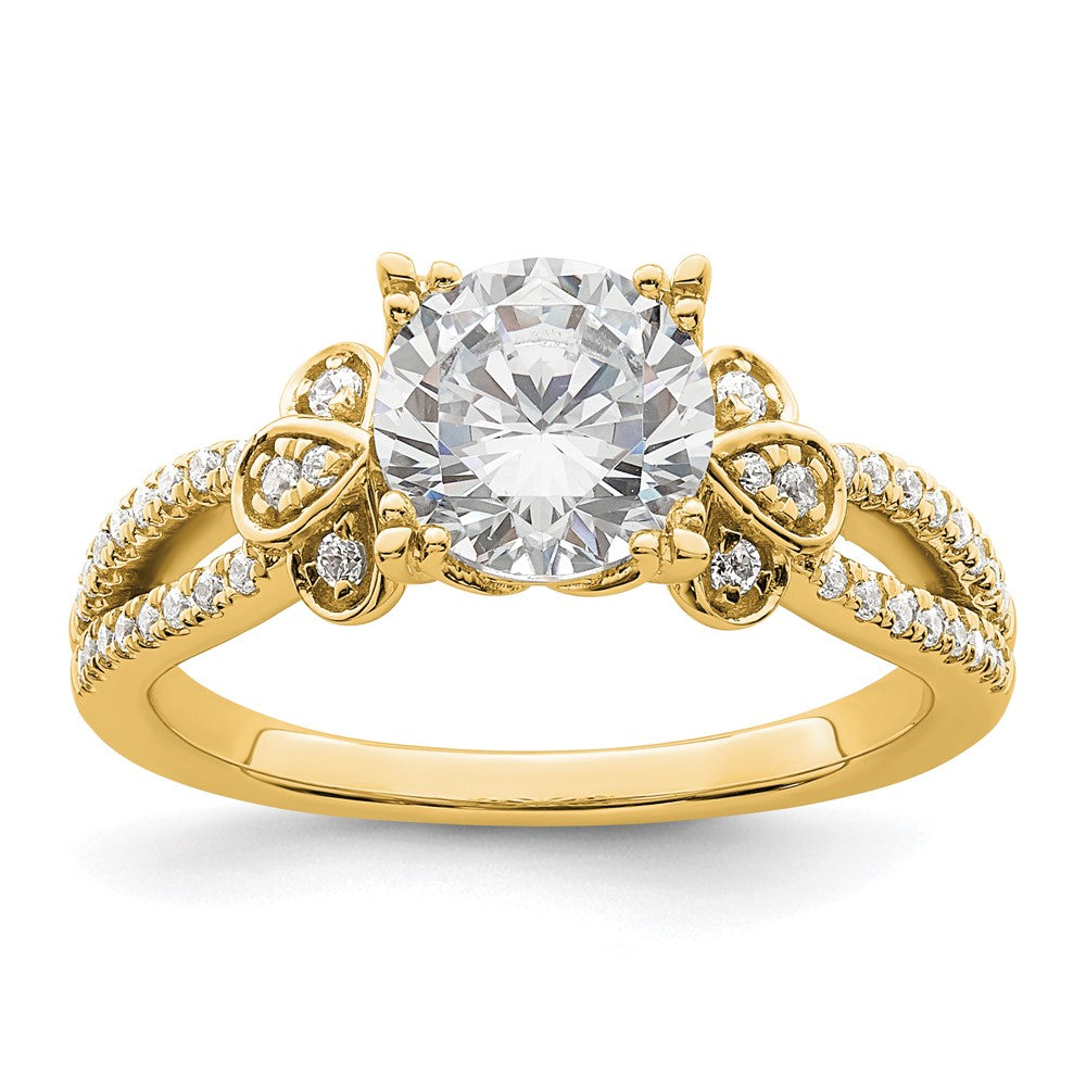 14K Gelbgold Split Shank (holds 1.5 Karat (7.5mm) Rund Mittig) 1/4 Karat Diamant Halbfassung Verlobungsring