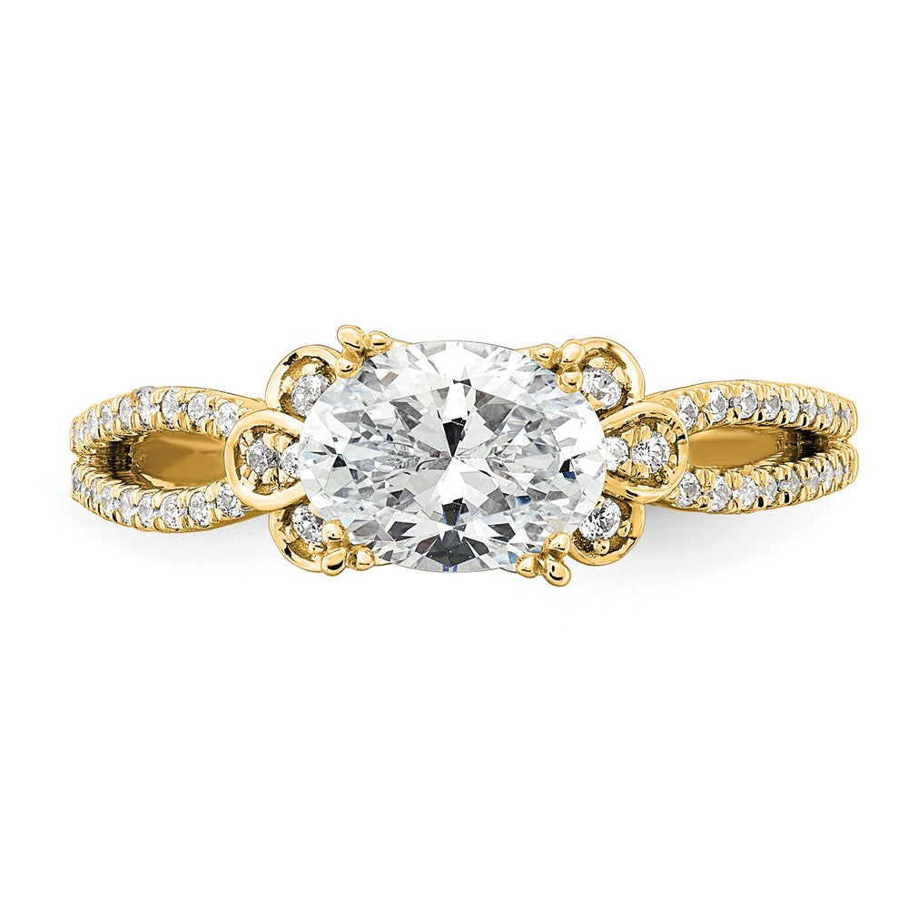14K Gelbgold Split Shank (holds 1 Karat (8.00x6.1mm) Oval Mittig) 1/6 Diamant Halbfassung Verlobungsring