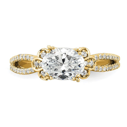 14K Gelbgold Split Shank (holds 1 Karat (8.00x6.1mm) Oval Mittig) 1/6 Diamant Halbfassung Verlobungsring