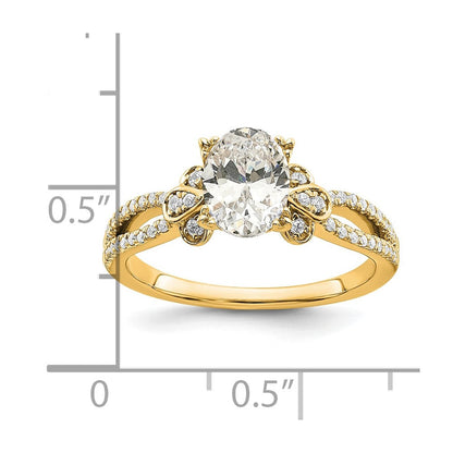 14K Gelbgold Split Shank (holds 1 Karat (8.00x6.1mm) Oval Mittig) 1/6 Diamant Halbfassung Verlobungsring