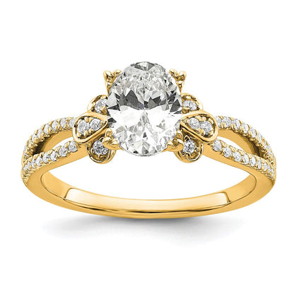 14K Gelbgold Split Shank (holds 1 Karat (8.00x6.1mm) Oval Mittig) 1/6 Diamant Halbfassung Verlobungsring