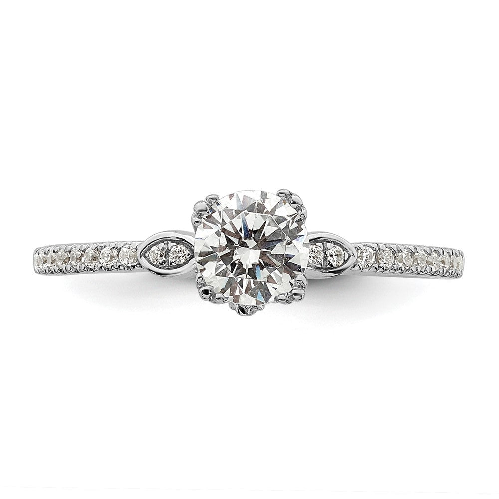 14K Weißgold (holds 1/2 Karat (5.2mm) Rund Mittig) 1/6 Diamant Halbfassung Verlobungsring
