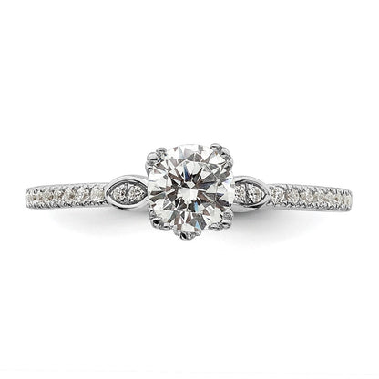 14K Weißgold (holds 1/2 Karat (5.2mm) Rund Mittig) 1/6 Diamant Halbfassung Verlobungsring