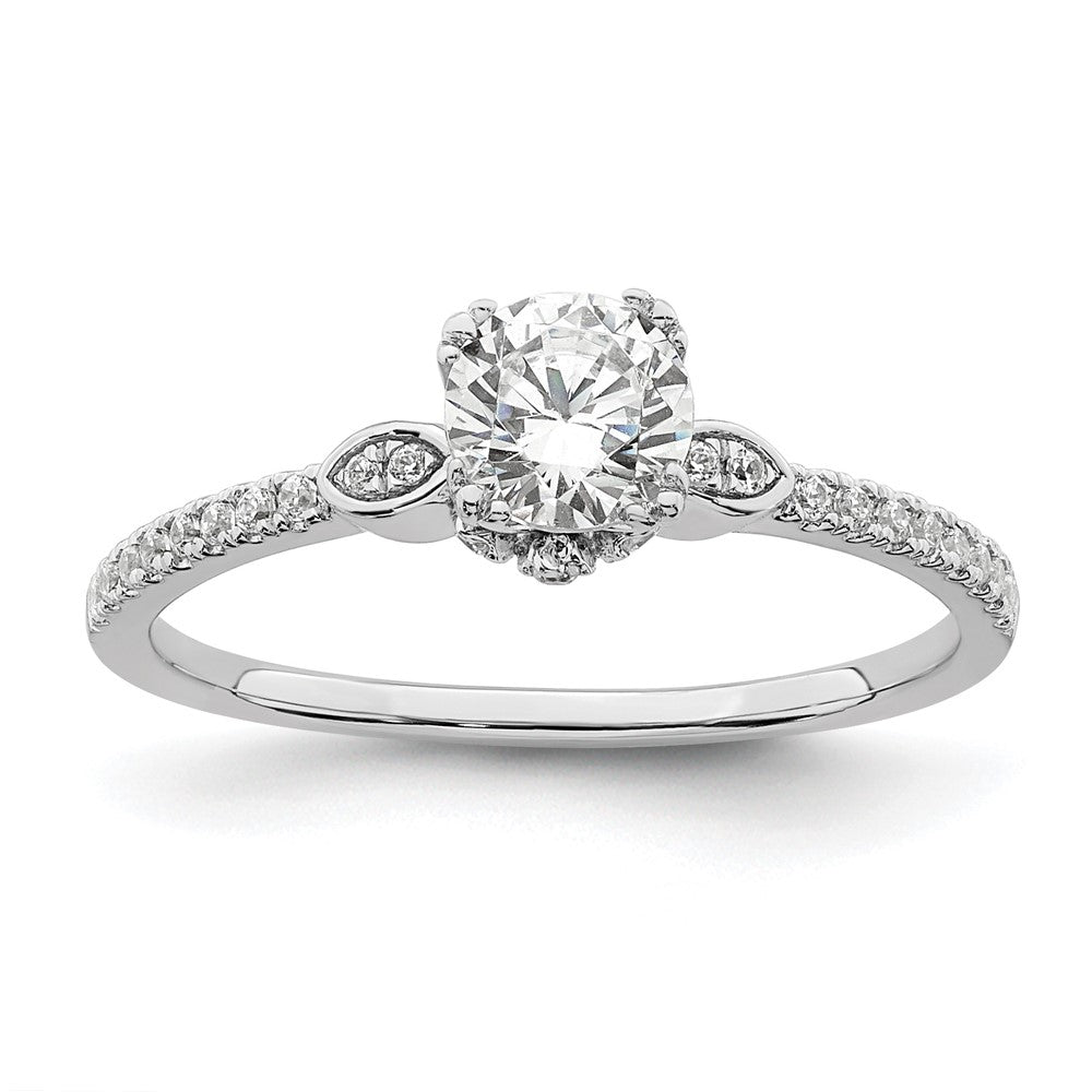 14K Weißgold (holds 1/2 Karat (5.2mm) Rund Mittig) 1/6 Diamant Halbfassung Verlobungsring