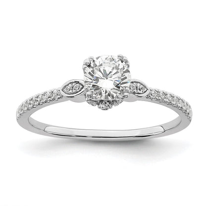 14K Weißgold (holds 1/2 Karat (5.2mm) Rund Mittig) 1/6 Diamant Halbfassung Verlobungsring
