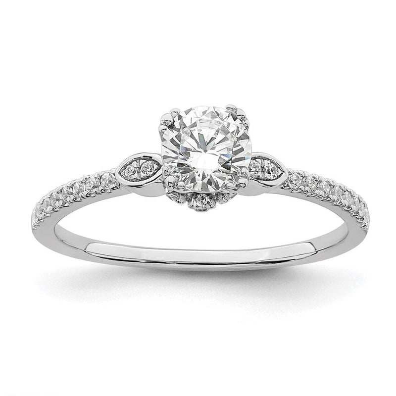 14K Weißgold (holds 1/2 Karat (5.2mm) Rund Mittig) 1/6 Diamant Halbfassung Verlobungsring