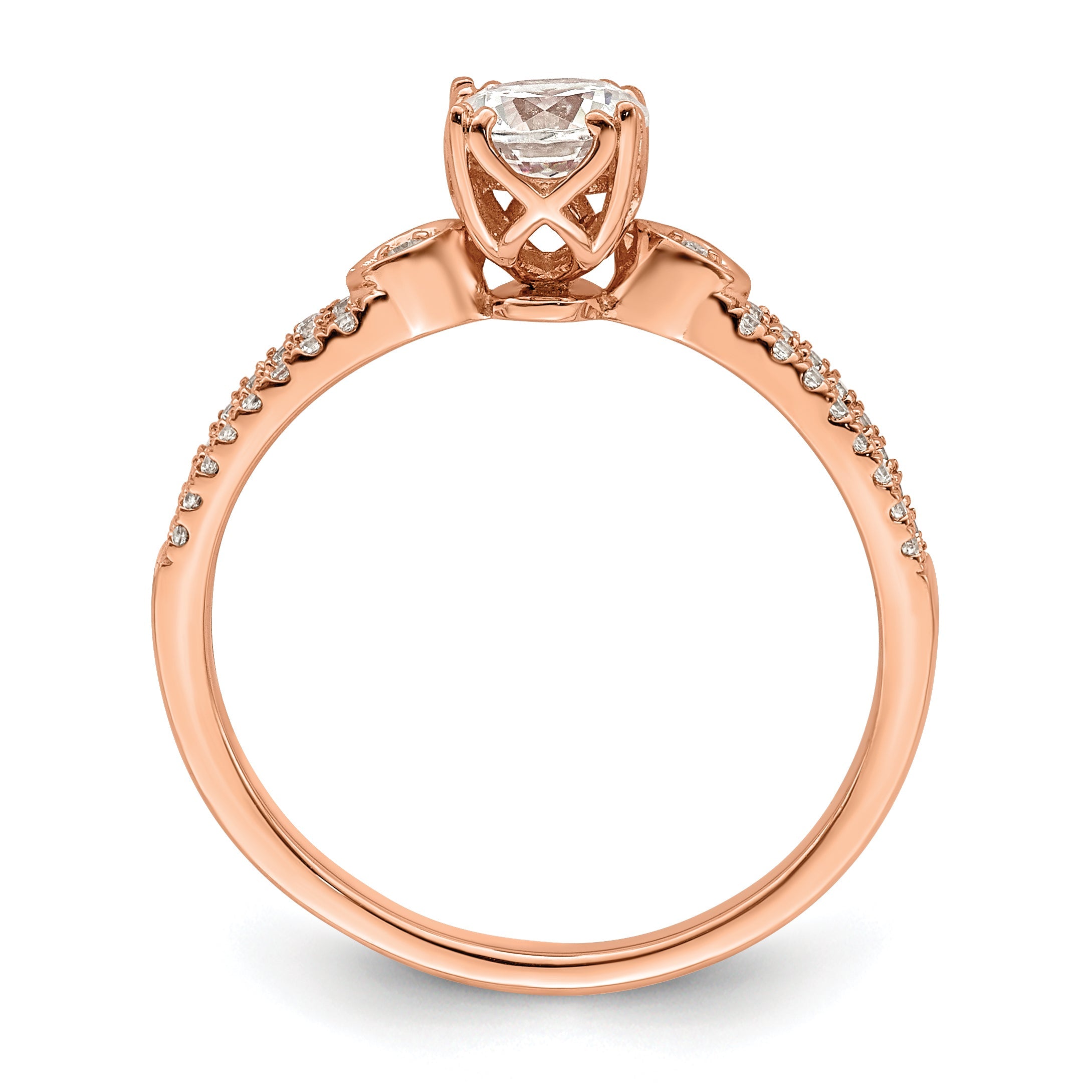 14K Roségold 2 Reihe (holds 1/2 Karat (5.2mm) Rund Mittig) 1/8 Diamant Halbfassung Engagment Ring