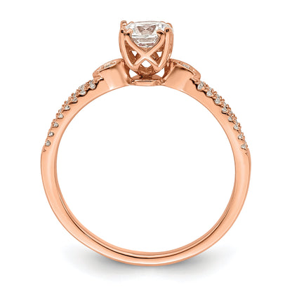 14K Roségold 2 Reihe (holds 1/2 Karat (5.2mm) Rund Mittig) 1/8 Diamant Halbfassung Engagment Ring