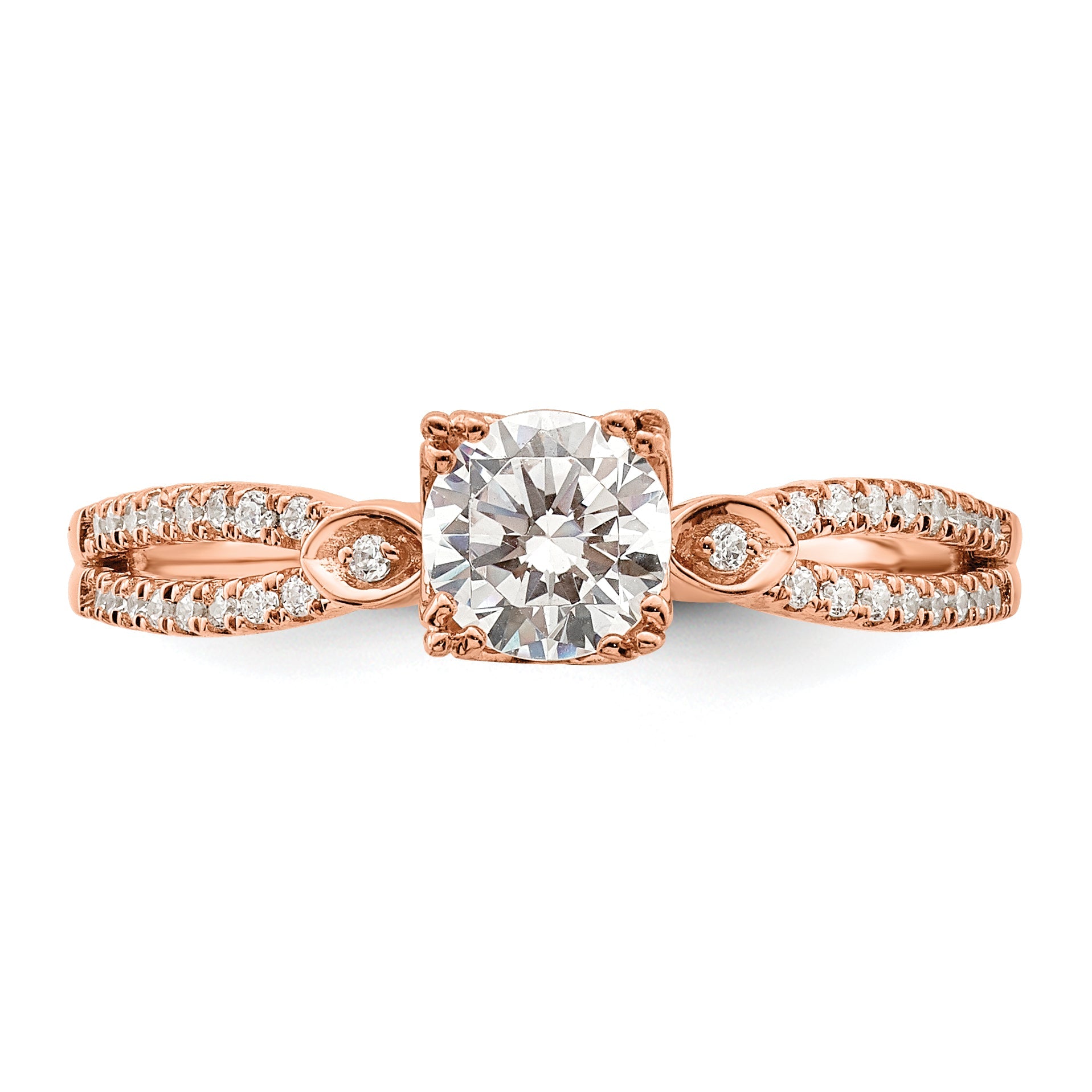 14K Roségold 2 Reihe (holds 1/2 Karat (5.2mm) Rund Mittig) 1/8 Diamant Halbfassung Engagment Ring