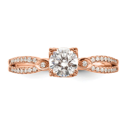 14K Roségold 2 Reihe (holds 1/2 Karat (5.2mm) Rund Mittig) 1/8 Diamant Halbfassung Engagment Ring