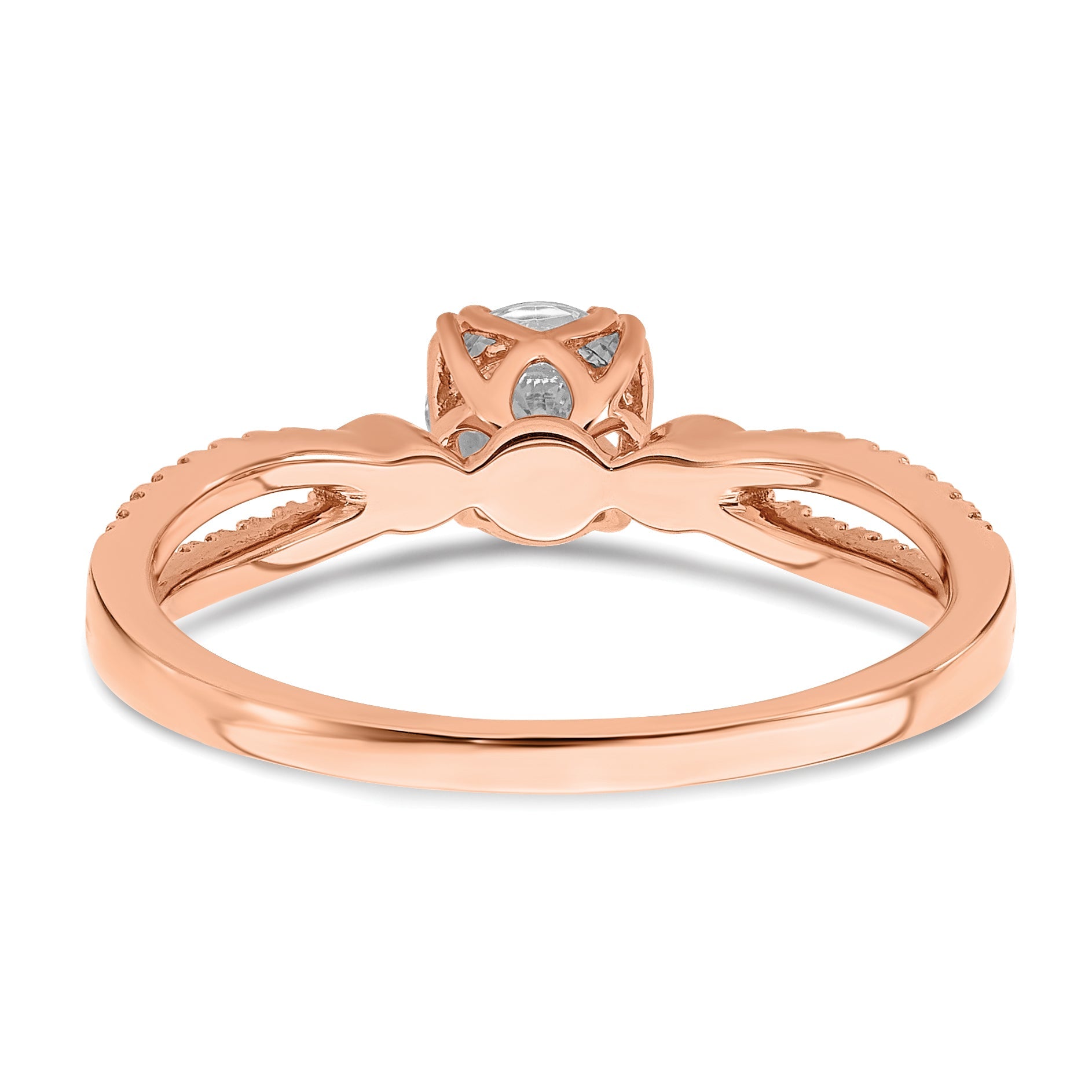 14K Roségold 2 Reihe (holds 1/2 Karat (5.2mm) Rund Mittig) 1/8 Diamant Halbfassung Engagment Ring