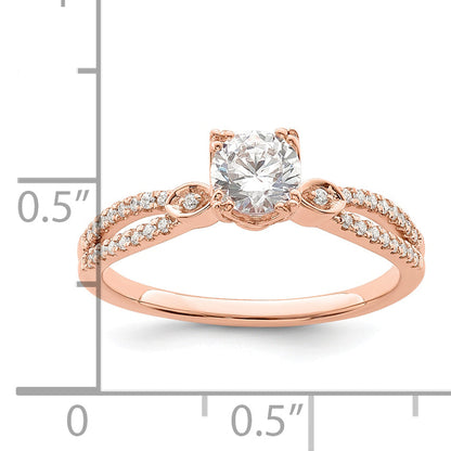 14K Roségold 2 Reihe (holds 1/2 Karat (5.2mm) Rund Mittig) 1/8 Diamant Halbfassung Engagment Ring