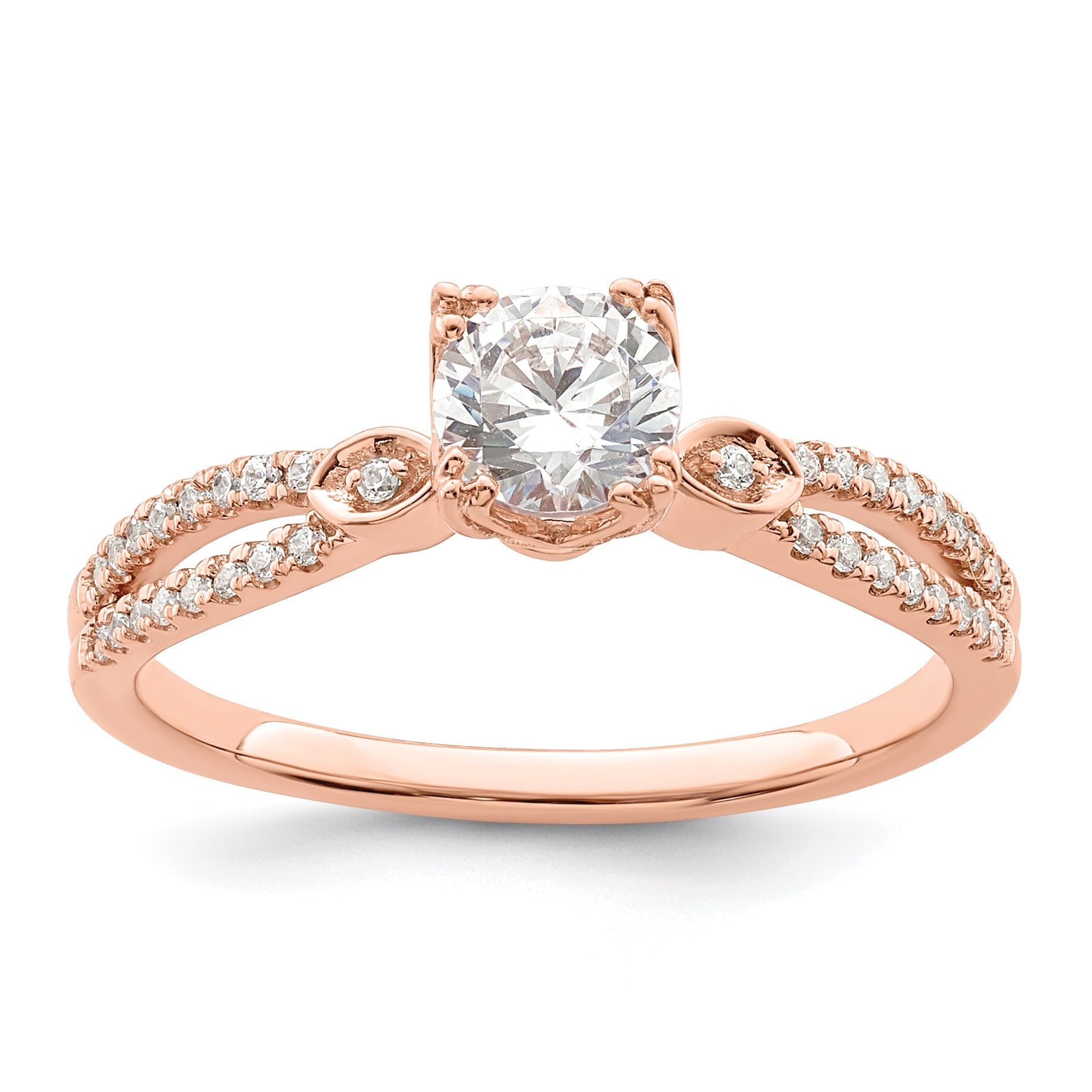 14K Roségold 2 Reihe (holds 1/2 Karat (5.2mm) Rund Mittig) 1/8 Diamant Halbfassung Engagment Ring