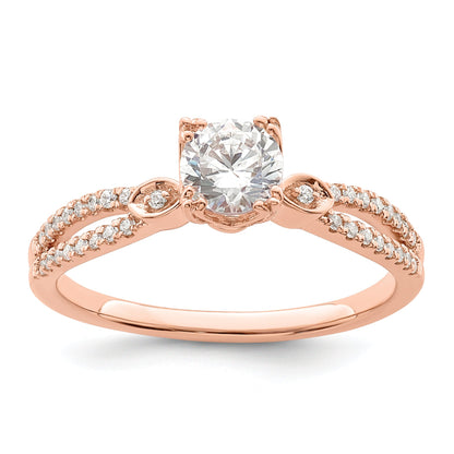 14K Roségold 2 Reihe (holds 1/2 Karat (5.2mm) Rund Mittig) 1/8 Diamant Halbfassung Engagment Ring