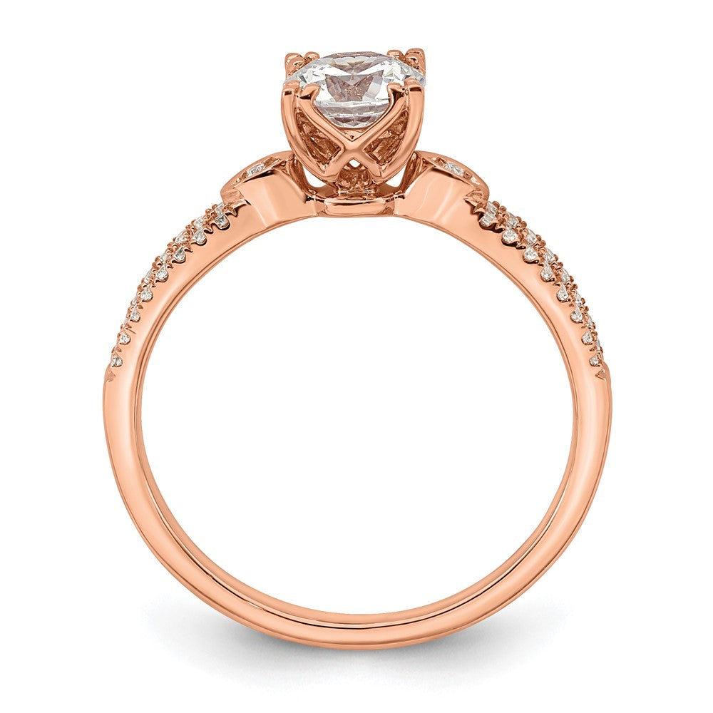 14K Roségold 2-row (holds 3/4 Karat (5.8mm) Rund Mittig) 1/8 Karat Diamant Halbfassung Engagment Ring
