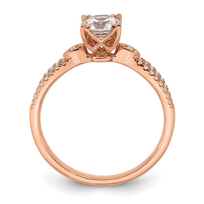 14K Roségold 2-row (holds 3/4 Karat (5.8mm) Rund Mittig) 1/8 Karat Diamant Halbfassung Engagment Ring