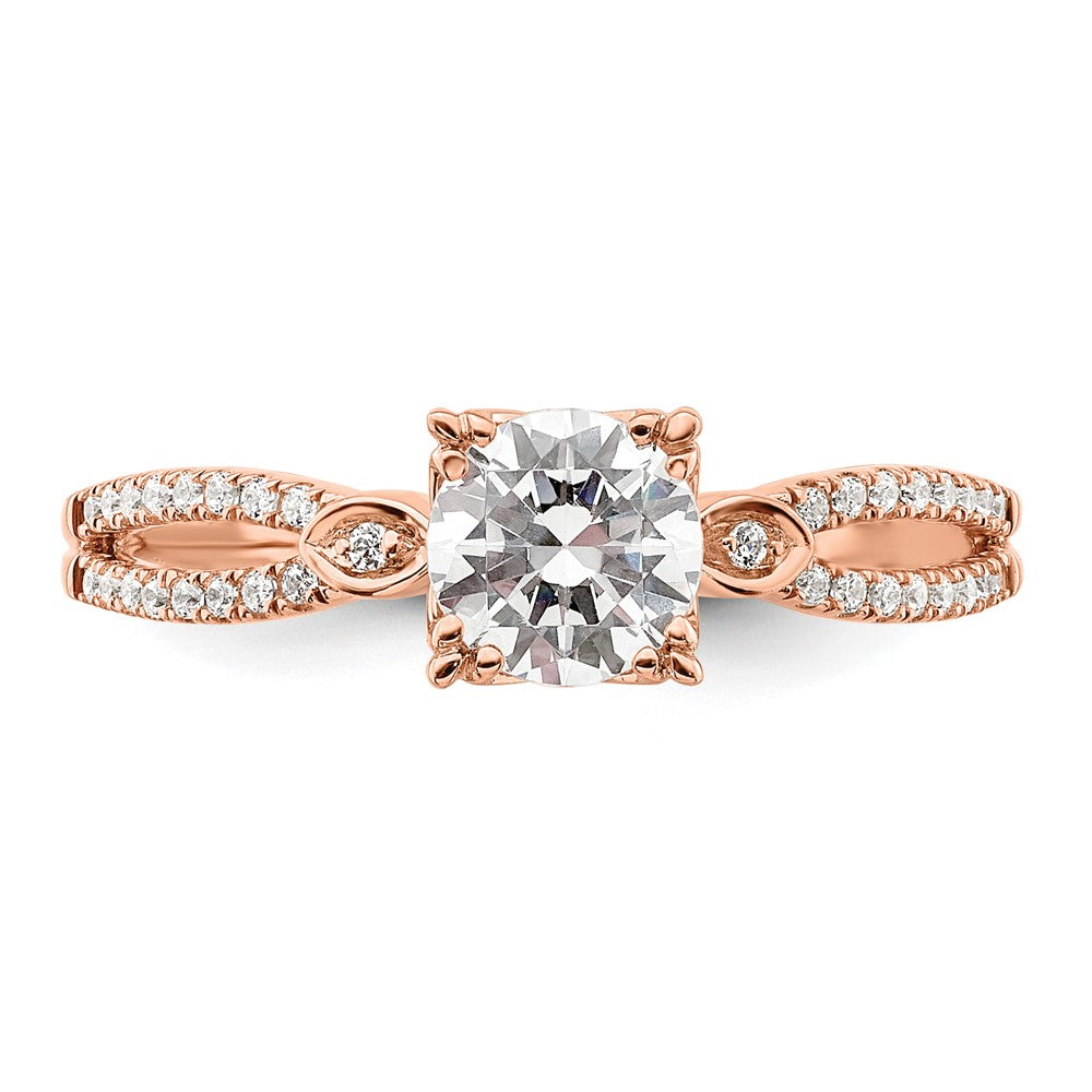 14K Roségold 2-row (holds 3/4 Karat (5.8mm) Rund Mittig) 1/8 Karat Diamant Halbfassung Engagment Ring