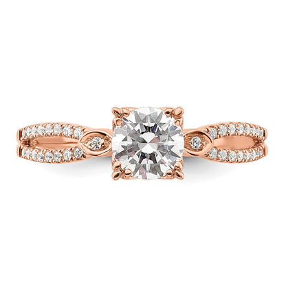 14K Roségold 2-row (holds 3/4 Karat (5.8mm) Rund Mittig) 1/8 Karat Diamant Halbfassung Engagment Ring
